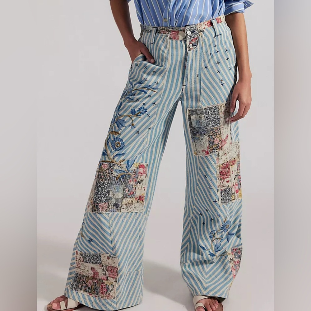 FREE PEOPLE “RUNYON PATCHED PANTS” COLOR: WEST RIDGE *SIZE (8) *NWT $268.00